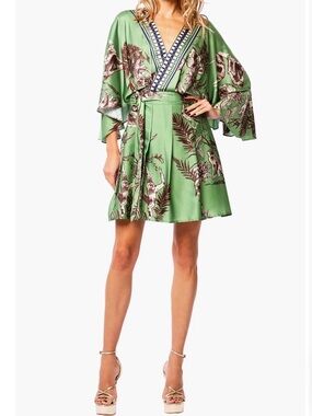 Boho Eclectic Global Tropical Jungle Green Avaele Monkey Print Wrap Dress